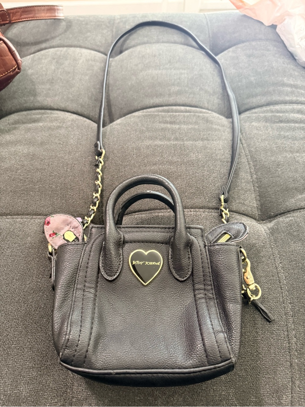Betsey Johnson Trolls Black Mini Heart Accent Crossbody Purse